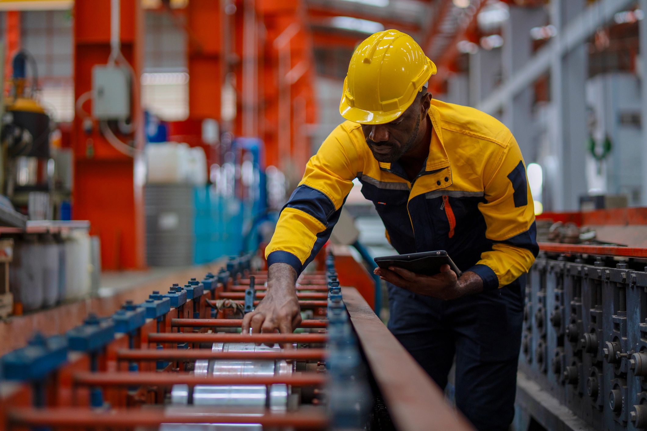 Industrial worker performing safety inspection